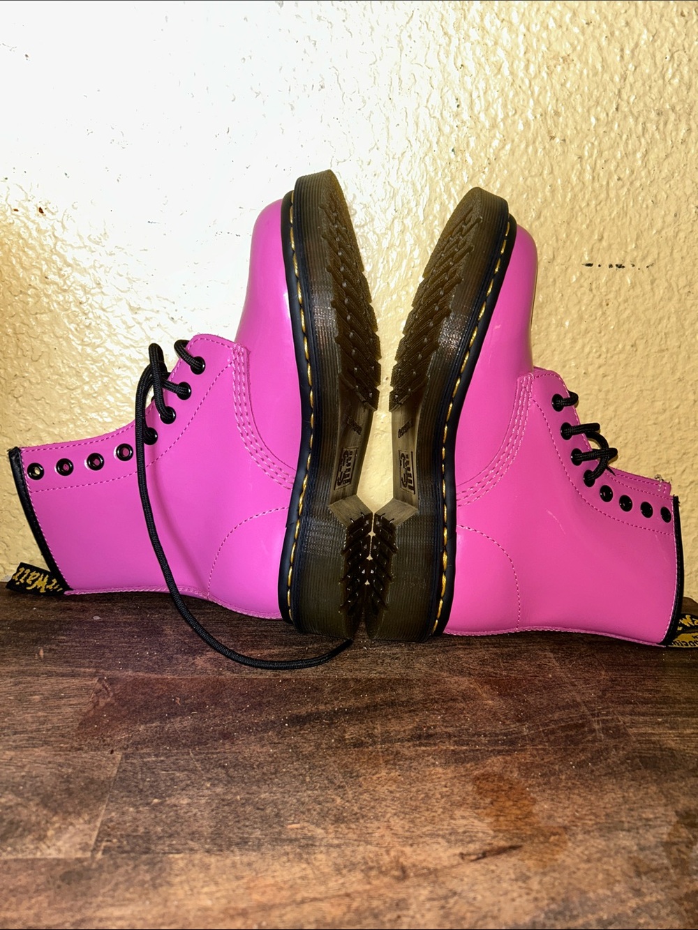 Dr. Martens Hot Pink Lace-Up Boots with Black Accents